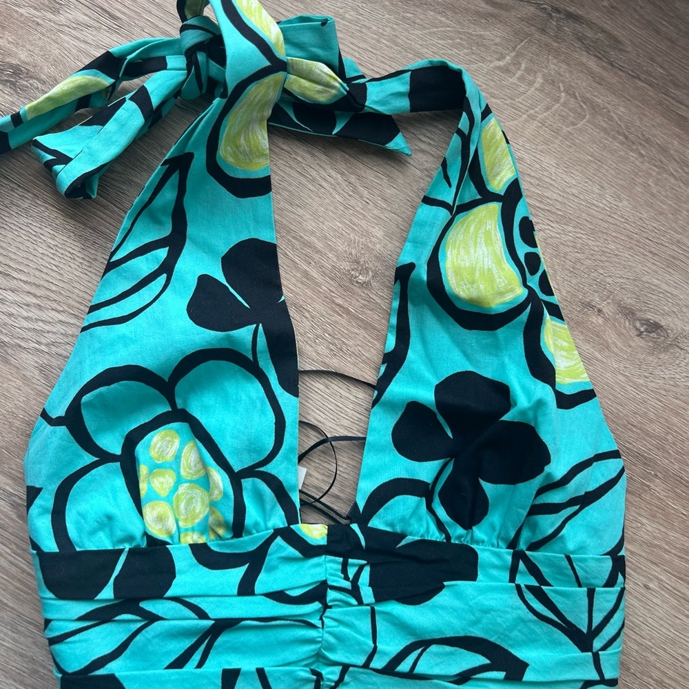 Zara Teal and Black Floral Top